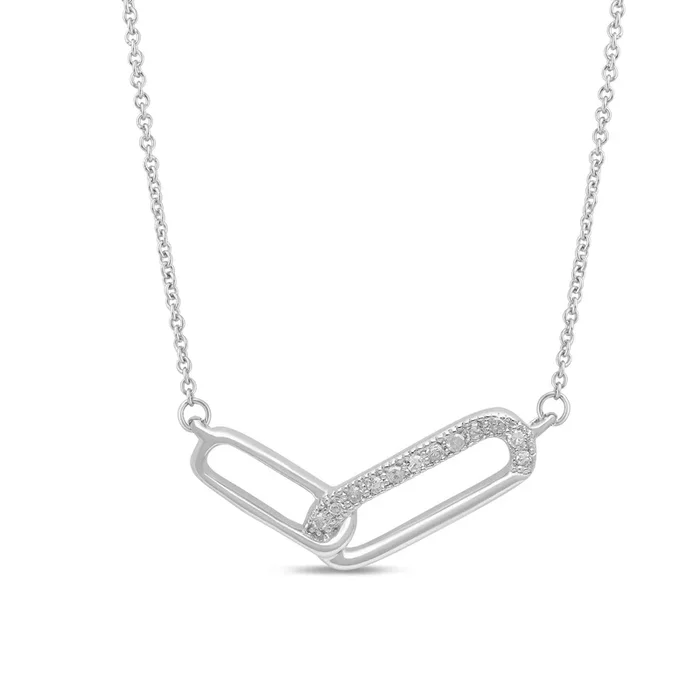.03ct G SI 14K White Gold Diamond Paperclip Pendant Necklace 18″ Long Chain