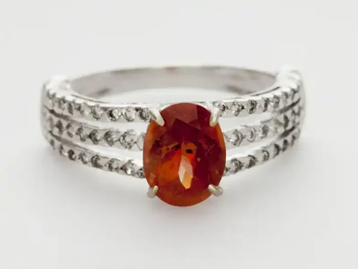 1.3ct Red Sunstone, White Gold Ring with Diamonds (S1804R)