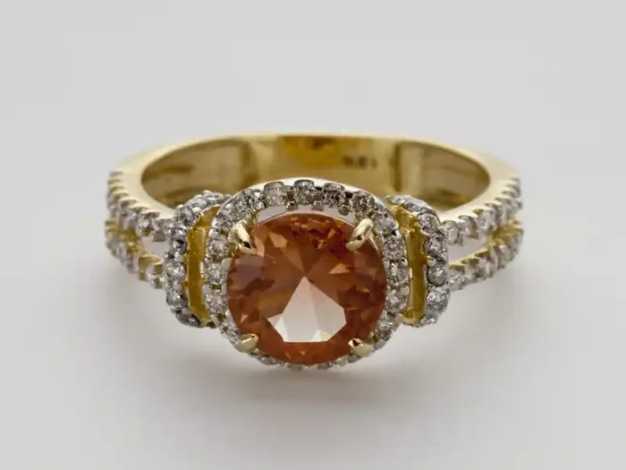 1.4ct Peach Sunstone, Gold Ring with Diamonds (S739R)