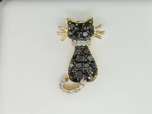 10K LADIES YELLOW GOLD BLACK DIAMOND WHISKER CAT TAIL PENDANT CHARM FOR NECKLACE