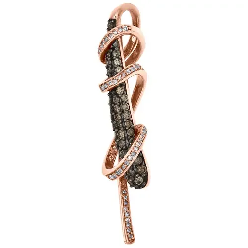 10K Rose Gold Brown Diamond Bar Statement Wrap Pendant 1.40″ Fancy Charm 3/8 CT.