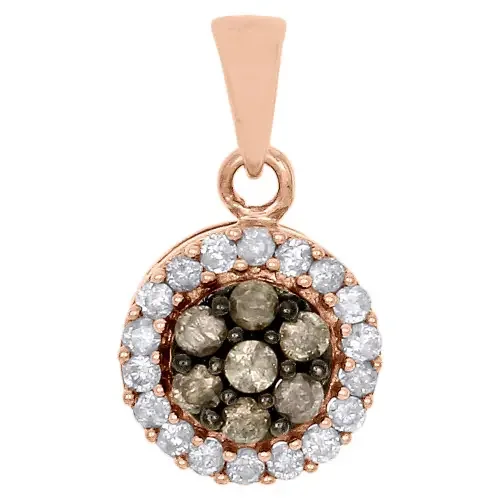 10K Rose Gold Champagne Brown Diamond Circle Cluster Pendant 0.40 CT.