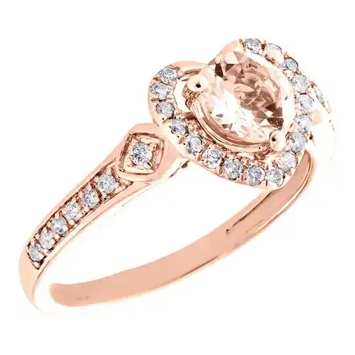 10K Rose Gold Diamond & Solitaire Morganite Heart Halo Engagement Ring 1.75 TCW
