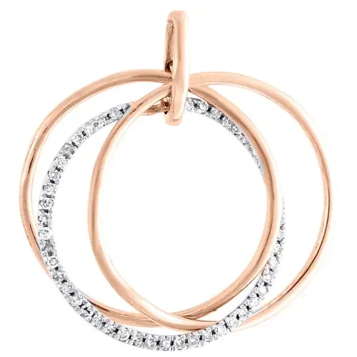 10K Rose Gold Diamond Drop Dangle Intertwine Circle Ladies Pendant Charm 0.15 Ct