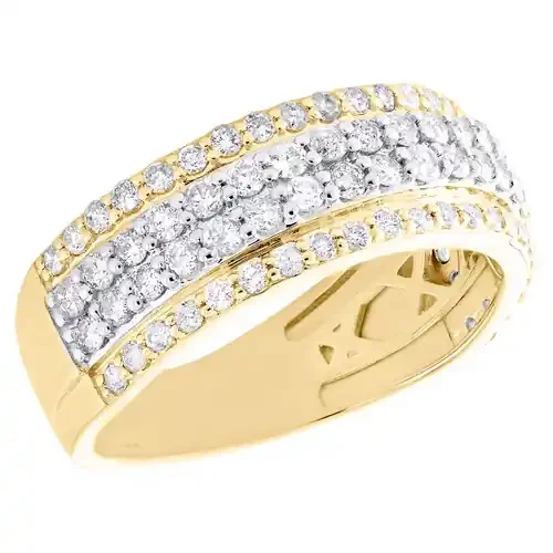 10K Two Tone Gold Diamond Men‘s 4 Row Tier Wedding Band Anniversary Ring 1.50 CT