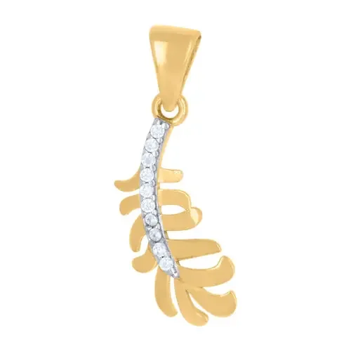 10K Two Tone Gold Round CZ Women‘s 0.90″ Fashion Charm Curved Feather Pendant