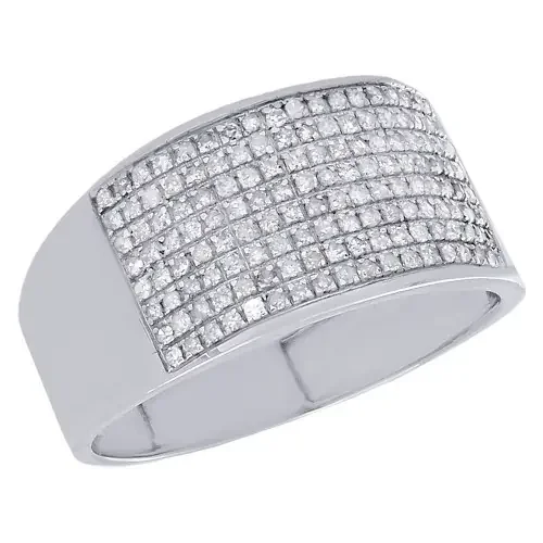 10K White Gold Mens Ladies 10mm Wide Round Diamond Wedding Band Ring 0.75 ct.