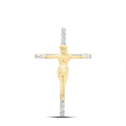 10K Yellow Gold Diamond Women‘s Crucifix Chain Slide Cross Pendant 1/10 CT