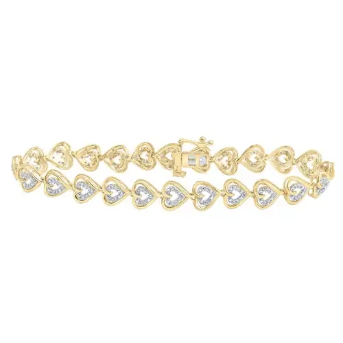 10K Yellow Gold Diamond Women‘s Fancy Heart Link Tennis Bracelet 1/2 CT 7.25″