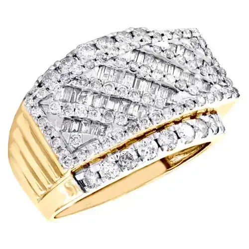 10K Yellow Gold Round & Baguette Diamond Wedding Band 16mm Anniversary Ring 2 CT.