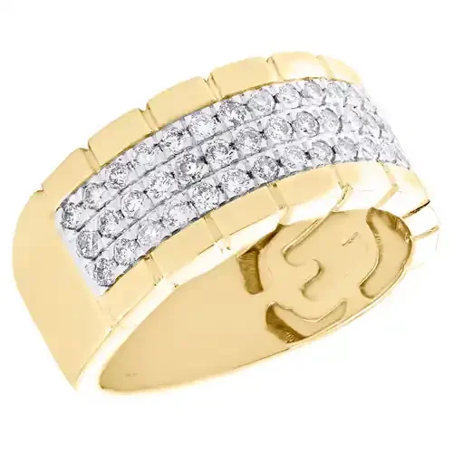 10K Yellow Gold Round Diamond Men‘s Faceted Wedding Band Anniversary Ring 1 CT