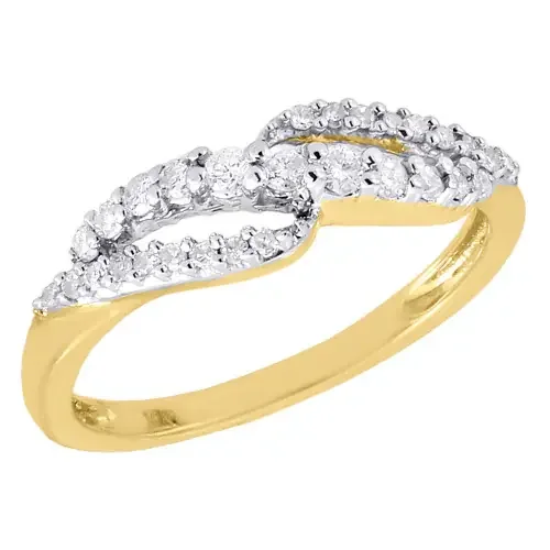 10K Yellow Gold Round Diamond Ring Fashion Swirl Overlay Cocktail Band 0.25 Ct.