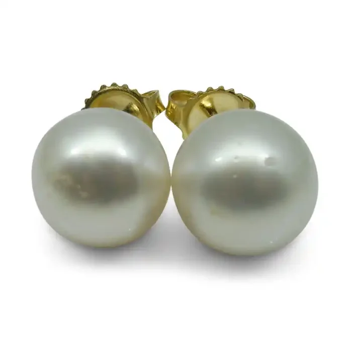 11mm White South Sea Pearl Earrings in 14k Yellow Gold