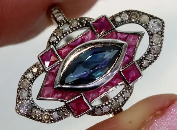 12.80CTS ART DECO DIAMOND RUBY SAPPHIRE CLUSTER RING SG-2809