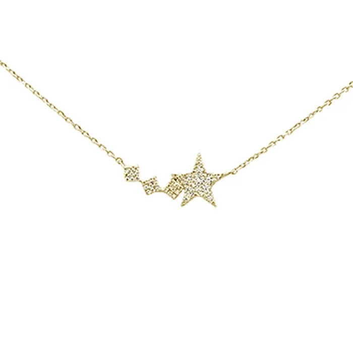 .12ct 14K Yellow Gold Diamond Star Pendant Necklace 16″ + 2″ Ext