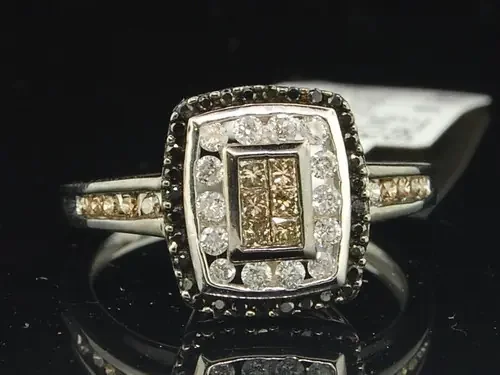 14k White Gold Brown Princess Cut Diamond Square Fashion Cocktail Ring 1/2 Ct.
