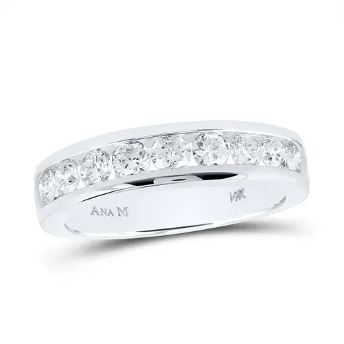 14K White Gold Round SI Diamond Single Row Wedding Band Anniversary Ring 7/8 CT