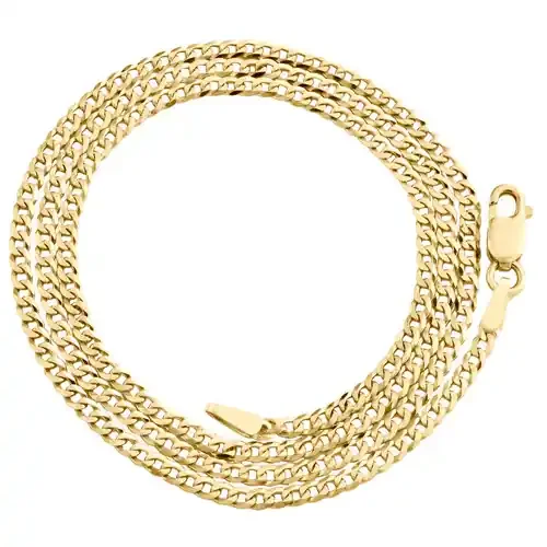 14K Yellow Gold 2mm Solid Plain Curb Cuban Chain Link Necklace 16 – 24 Inches