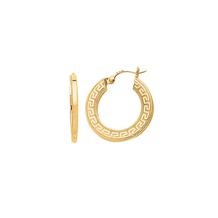 14K Yellow Gold Greek Key Hoop Earring