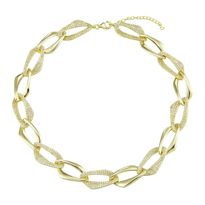 14K YELLOW GOLD PLATED STERLING SILVER CZ LINK NECKLACE