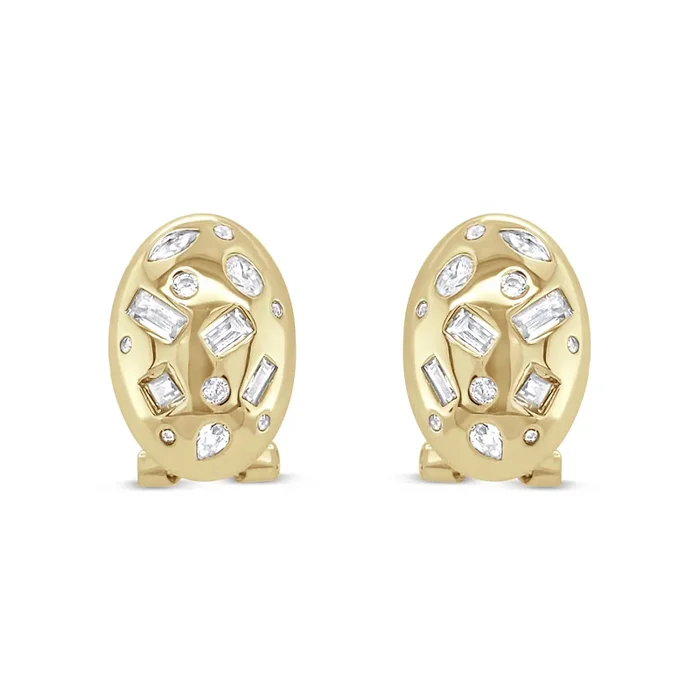 14K YELLOW GOLD PLATED STERLING SILVER CZ OVAL STUD EARRING