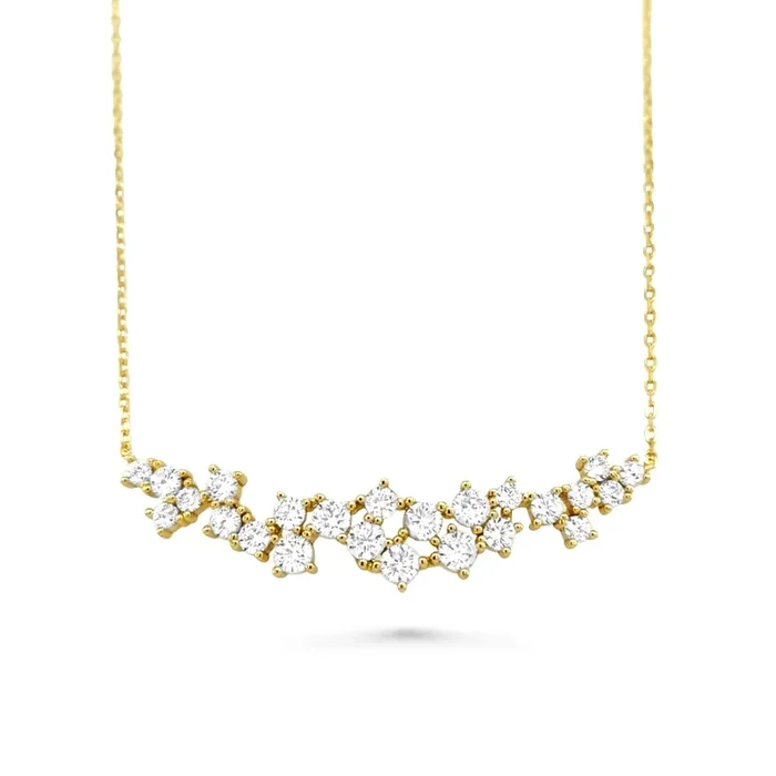 14K YELLOW GOLD PLATED STERLING SILVER CZ SCATTERED BAR NECKLACE