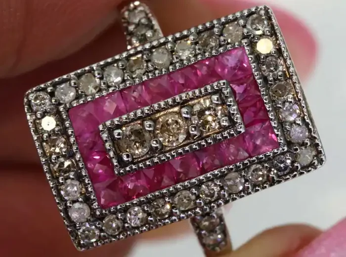 22.75CTS ART DECO DIAMOND RUBY CLUSTER RING SG-2811