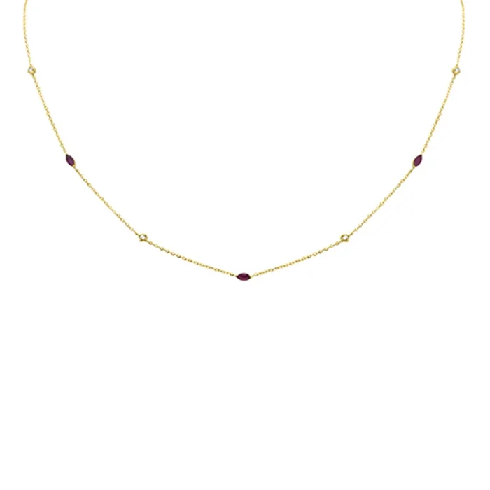 .36ct G SI 14K Yellow Gold Diamond & Ruby Pendant Necklace 16 + 2″ Ext