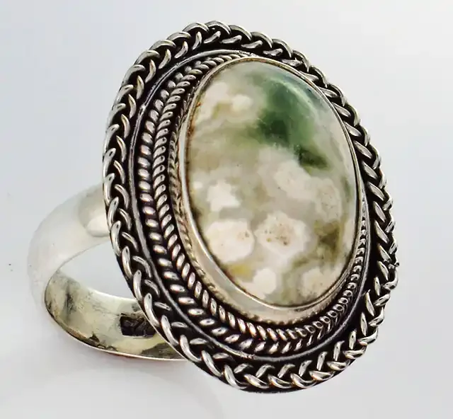 8 SIZE OCEAN JASPER STONE SILVER RING [SJ2791]SH