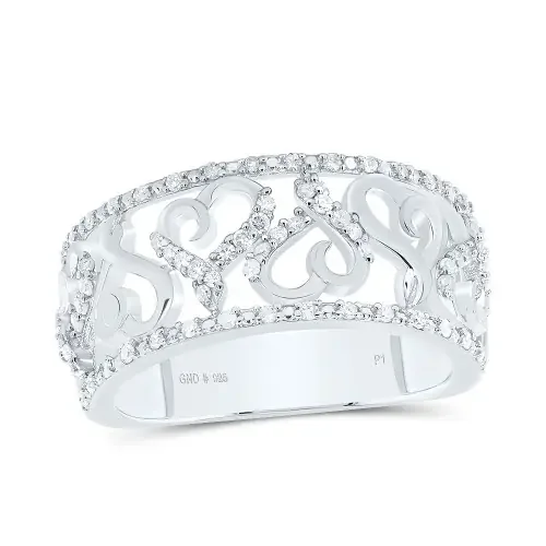 925 Sterling Silver Genuine Diamond Twisted Heart Band Anniversary Ring 1/3 CT