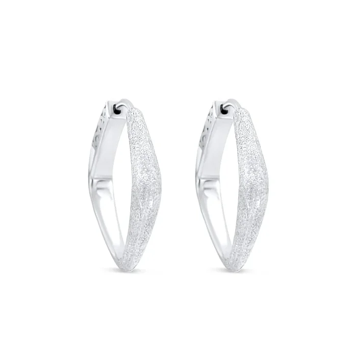 BRUSHED RHODIUM PLATED STERLING SILVER DIAMOND SHAPED HOOP EARRINGS