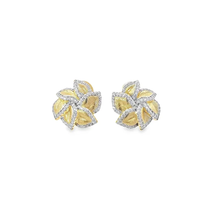 BRUSHED YELLOW GOLD PLATED STERLING SILVER & CZ LEAF CLUSTER EARRINGS