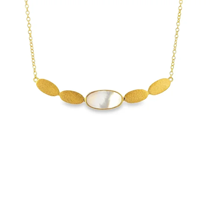 BRUSHED YELLOW GOLD PLATED STERLING SILVER MOTHER OF PEARL BAR NECKLACE
