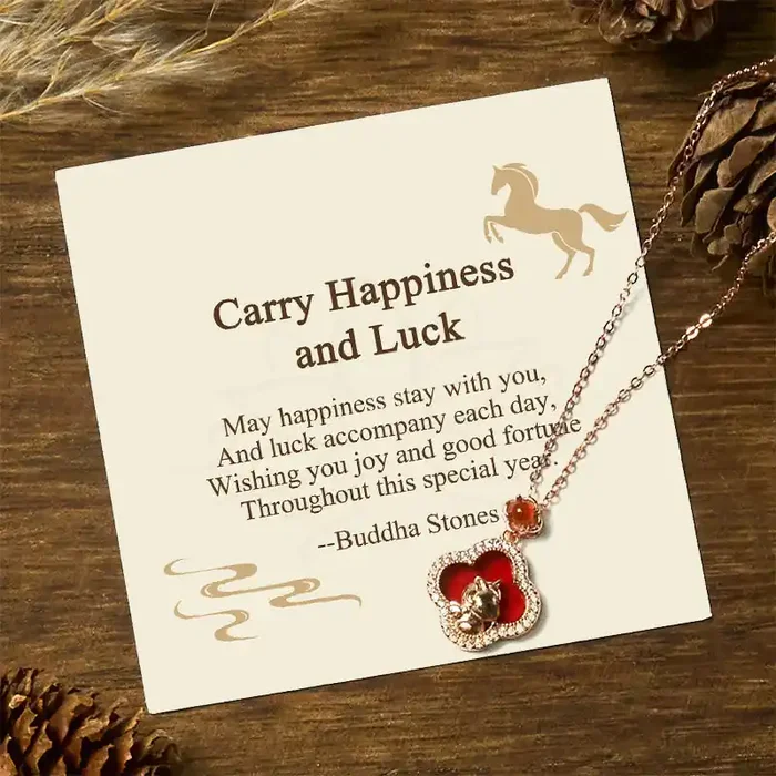 Buddha Stones “Carry Happiness and Luck” Year of the Horse Agate Necklace Includes Gift Message Card