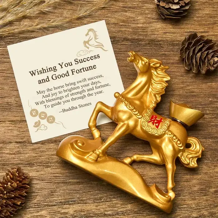 Buddha Stones “Wishing You Success and Good Fortune” Year of the Horse Decor Includes Gift Message Card