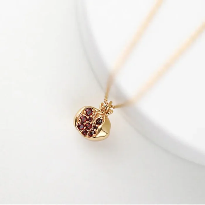 Buddha Stones 925 Sterling Silver 18k Gold Plated Pomegranate Garnet Crystal Passion Charm Necklace Pendant