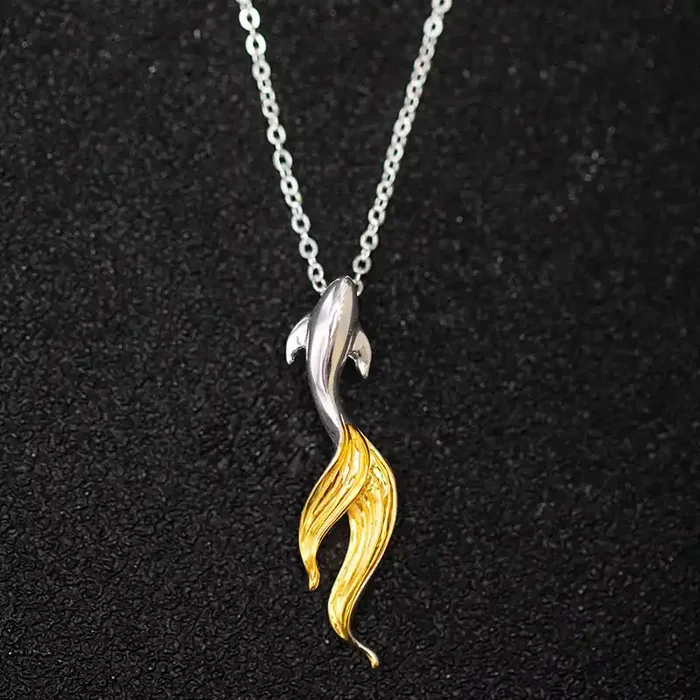 Buddha Stones 925 Sterling Silver Golden Koi Fish Luck Necklace Pendant