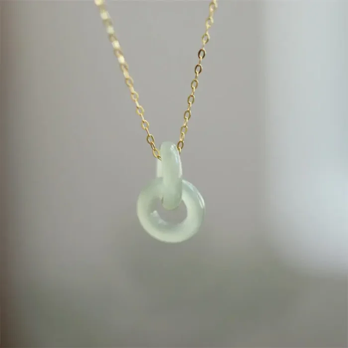 Buddha Stones 925 Sterling Silver Natural Double Peace Buckle Hetain Jade Luck Necklace Pendant
