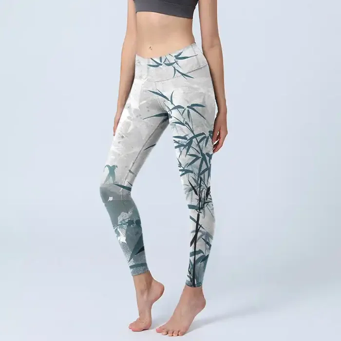Buddha Stones Bamboo Print Gym Leggings Women‘s Yoga Pants