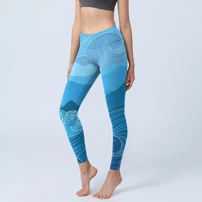 Buddha Stones Blue Waves Mountains Print Gym Leggings Women‘s Yoga Pants