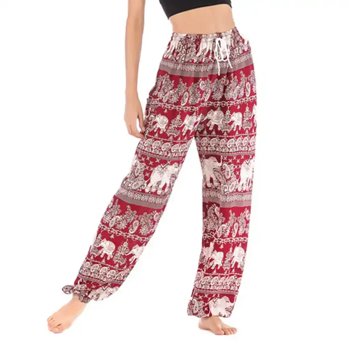 Buddha Stones Boho Loose Elephant Pattern Harem Trousers Women‘s Yoga Pants