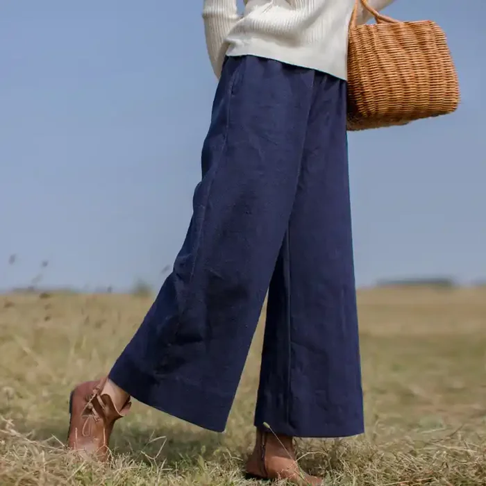 Buddha Stones Casual Plain Loose Women‘s Ramie Wide Leg Pants With Pockets