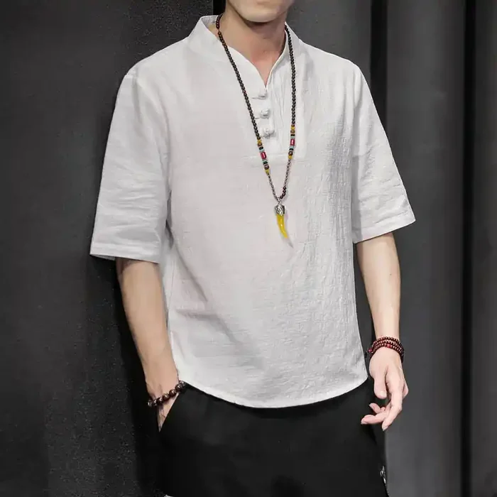 Buddha Stones Casual Summer Half Sleeve Shirt Cotton Men Clothing