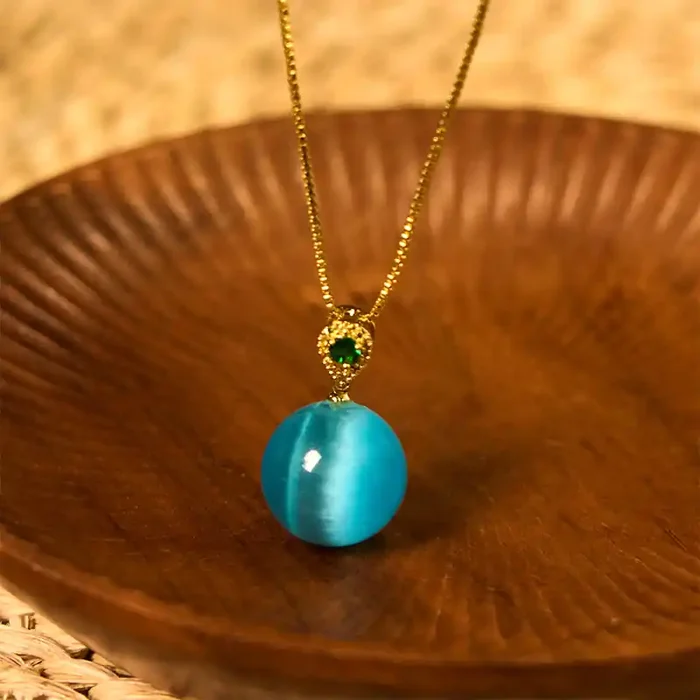 Buddha Stones Cat‘s Eye Round Ball Confidence Necklace Pendant