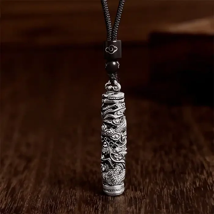 Buddha Stones Copper Fu Character Dragon Pattern Balance Pendant Necklace