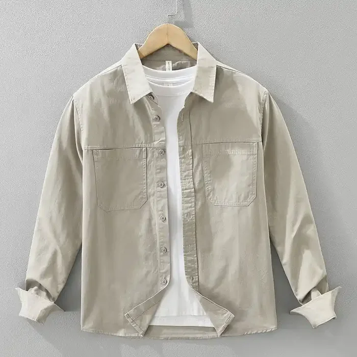 Buddha Stones Daily Plain Buttons Design Men‘s Long Sleeve Pure Cotton Shirt With Pockets