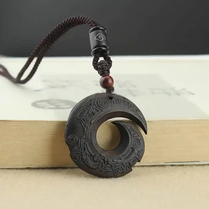 Buddha Stones Ebony Wood Sandalwood One‘s Luck Improves Design Pattern Peace Necklace Pendant