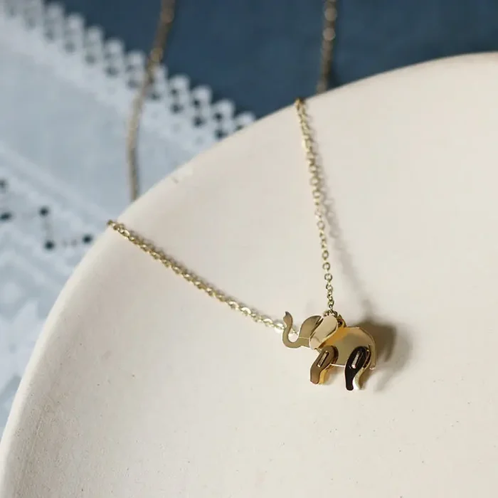 Buddha Stones Elephant Titanium Steel Luck Necklace Chain Pendant