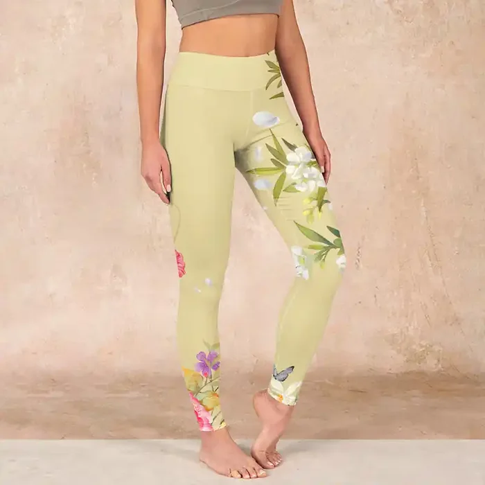 Buddha Stones Flowers Plants Butterfly Print Fitness Leggings Women‘s Yoga Pants