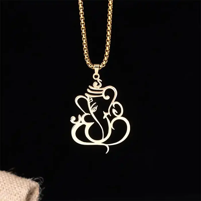 Buddha Stones Ganesh Elephant Stainless Steel Protection Necklace Pendant